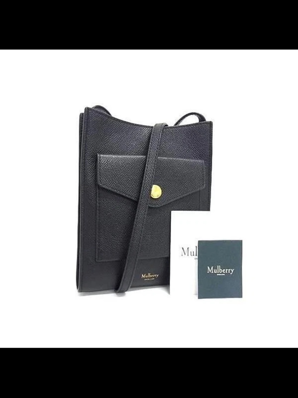 Mulberry Black Textured Leather Crossbody with Front Pocket